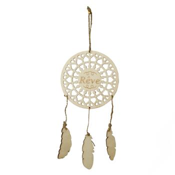 Traumfänger Rêve aus Holz - Schützt vor schlechten Träumen & fördert guten Schlaf - Natur-Deko zum Beschriften - 23,5x15,5cm - Braun