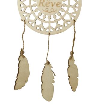 Preview: Traumfänger Rêve aus Holz - Schützt vor schlechten Träumen & fördert guten Schlaf - Natur-Deko zum Beschriften - 23,5x15,5cm - Braun