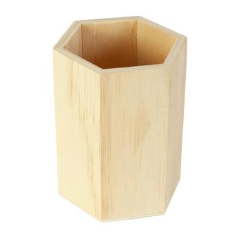 Stiftehalter Holz sechseckig - Natur Design, 10x8 cm - Kreativ gestaltbar für Homeoffice, Küche, Schlafzimmer - Nachhaltige Organisation - Braun Sperrholz