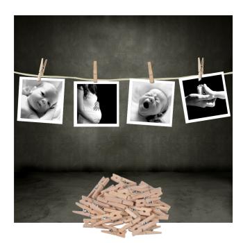 Preview: Mini-Klammern aus Holz Natur 100 Stück - Schnelles Befestigen von Fotos Notizen Geschenken - Ideal zum Basteln Dekorieren Verschliessen - Länge ca. 2,5cm