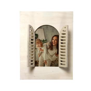 Preview: Fotorahmen aus Holz mit Fensterläden - Rustikale Deko für Schlaf- & Wohnzimmer - Braun MDF 18x23 cm für Fotos 10x15 cm - Einfach wechselbar