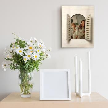 Preview: Fotorahmen aus Holz mit Fensterläden - Rustikale Deko für Schlaf- & Wohnzimmer - Braun MDF 18x23 cm für Fotos 10x15 cm - Einfach wechselbar