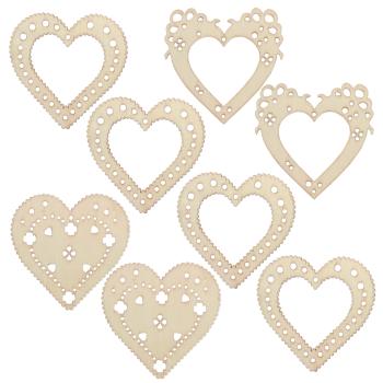 8 Holz-Herzen Verzierungen-Set - Naturholz Deko für Tische, Partys & Fensterbänke - DIY Bastelzubehör, unbehandelt, bemalbar, beklebbar, geruchsneutral - MDF Braun
