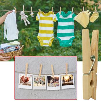 Holz Wäscheklammern 24 Stück Natur - Ideal für Kleidung, Fotos & Notizen - Vielseitig einsetzbar, beschriftbar & zum Tütenverschliessen - Länge 7cm