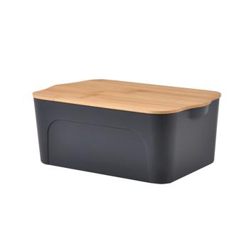 Aufbewahrungsbox mit Deckel - Kunststoff & Bambus - Stilvolles Ordnen für Büro, Küche & Camping - Anthrazit/Braun - 28x18x10.5 cm