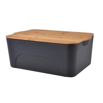 Preview: Aufbewahrungsbox mit Bambus-Deckel - Stilvolles Aufbewahren von Besteck & Küchenutensilien - Kunststoff Anthrazit - 40x27x15cm