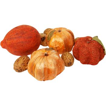 Potpourri-Mix Pappmaschee Kürbis - Herbstliche Deko & Bastelmaterial - 420g Duftmix mit kleinen Kürbissen & Nüssen - Orangetöne