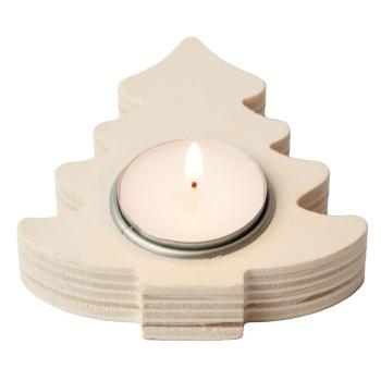 Preview: Kerzenhalter Weihnachtsbaum aus Holz - Naturbelassen & aus einem Stück gefertigt - Für Teelicht - Braun MDF - Zum Verzieren & Bemalen