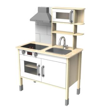 Holz-Spielküche für Kinder - Detailgetreue Kinderküche mit Herd Ofen Dunstabzug Drehknöpfen - Kiefer/Linde 36x69x99cm braun-weiss - Kreativität