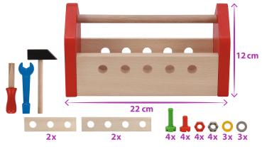Preview: 30-teiliger Werkzeugkasten aus Buchenholz, 11 x 22 x 12 cm