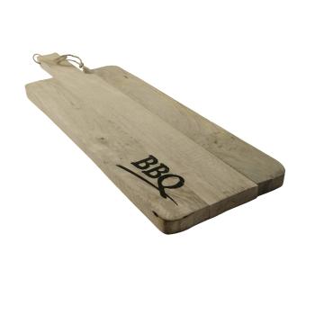 Preview: Mangoholz Schneidebrett - Servierbrett mit BBQ Aufdruck - 60x20x2cm - Robust & widerstandsfähig - Für Obst, Gemüse, Brot & Frühstück