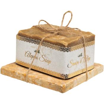 Echte Aleppo-Seife, handgemacht in Syrien, 100% natürliche Inhaltsstoffe, mit Seifenablage