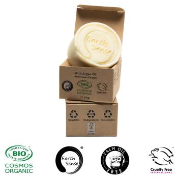 Preview: Festes Bio Shampoo - Arganöl & Patchouli Duft - 60g Vegan, Palmölfrei, Handgefertigt, 77% Bio-Öle, COSMOS ORGANIC, für alle Haartypen