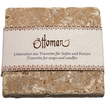 Travertin Seifenablage Naturstein - quadratisch kräftig-braun 10x10cm - Handgefertigt - Für feste Seifen & Shampoos - Auch als Untersetzer verwendbar