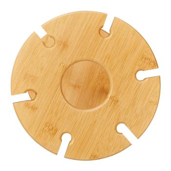 Preview: Weinglas- & Sektgläser-Halter aus Bambus - Praktischer Ständer für 6 Gläser & Weinflasche - Rustikal edles Design - 25x25cm - Perfekt zum Servieren