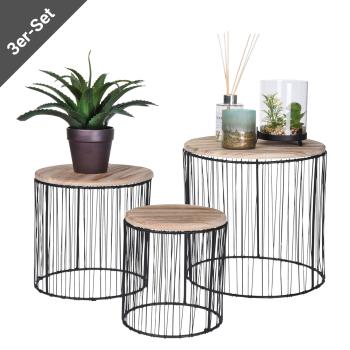 Preview: 3er-Set Beistelltische Holz & Metall - Modernes Satztisch-Design schwarz/braun - Stilvolle Ablage für Pflanzen/Deko - Mango Holz