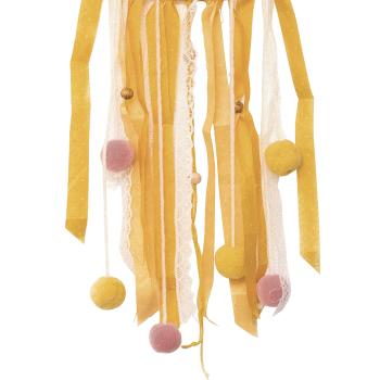 Preview: Traumfänger Komplett-Set zum Selbermachen - Bastelset mit Anleitung - Gelb, 60 cm Höhe, Bommel, Holzperlen - Kreatives Geschenk