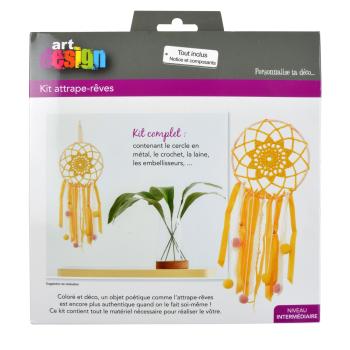 Preview: Traumfänger Komplett-Set zum Selbermachen - Bastelset mit Anleitung - Gelb, 60 cm Höhe, Bommel, Holzperlen - Kreatives Geschenk