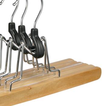 Preview: Kleiderbügel Hosen 3er-Set Holz - Ordnung & knitterfreie Kleidung - drehbarer Metallhaken - Anti-Rutsch-Filz - 24.5x2x1cm - Braun/Silber