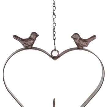 Preview: Vogelfutterstation Herzform - Gusseisen, mit Futterspiess für Meisenknödel/Äpfel, Vögelchen Deko - 23,5x2x25,5cm - Garten, Balkon, Terrasse