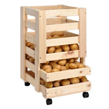 Kartoffelkiste Kiefernholz mit Rollen - FSC-zertifiziert für Obst & Gemüse Lagerung - optimale Belüftung, Schublade, 30x37x52.5 cm Braun