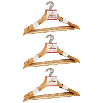 24 Holz Kleiderbügel mit Rockkerbe & Hosensteg - 3-in-1 Funktion für Hosen, Röcke & Jacken - Drehbarer Metallhaken - Tanne/Kiefer/Ahorn