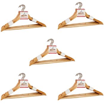 40 Holz Kleiderbügel - platzsparend, drehbarer Haken, 3 in 1 Funktion für Röcke & Hosen - Tanne/Kiefer/Ahorn - braun/natur/silber