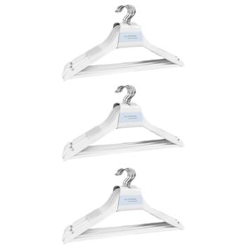 24 Holz-Kleiderbügel Weiss - Mit Steg & Rockkerbe für Hosen Röcke Oberteile - Stabiler Garderobenbügel aus Tanne Kiefer Ahorn Holz mit drehbarem Metallhaken