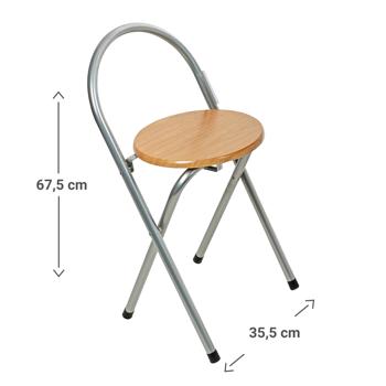 Preview: Klappstuhl Holz - Platzsparend, stabil & klappbar - Metallgestell, Holzsitzfläche MDF, braun/silber, 35,5x67,5cm, 2,5kg, 100kg belastbar