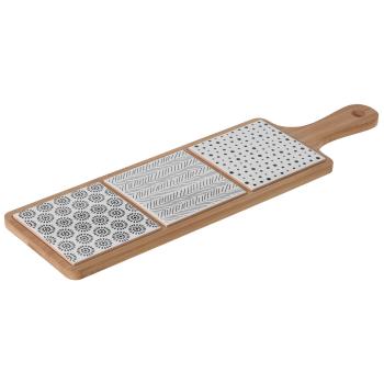 Servierbrett aus Bambus mit Griff - 3 Keramik-Plättchen braun/schwarz/weiss - Mediterranes Flair für Häppchen & Party - 44,1x12x1,2cm