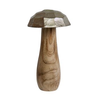Deko Figur Pilz aus Mangoholz - Metall Hut Silber 9x15x9cm - Handgefertigt - Stilvolles Wohnaccessoire für gemütliches Ambiente - Weihnachtsdekoration