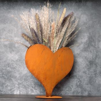 Preview: Metall Aufsteller Herz - Rost-Finish Landhausstil Deko für Garten, Terrasse, Balkon & Wohnräume - Braun - 24x20x12cm - Innen & Aussen geeignet