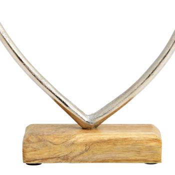 Preview: Aufsteller Herz aus Metall auf Mangoholz-Sockel - Edle Deko silber-braun für Wohnräume - 19x21x5cm - Aluminium Mango Holz Indien