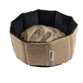 Haustier-Korb Rund - Jute & Polyester - Robust & Gemütlich mit Kissen - Pflanzen-Muster, 48x16 cm - Sicherer Schlafplatz für Hunde & Katzen