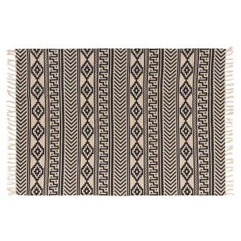 Ethno Teppich mit Fransen aus Baumwolle & Jute - Moderner Wohnzimmerteppich im angesagten Design - Braun/Schwarz 120 x 170 cm - Robust & vielseitig