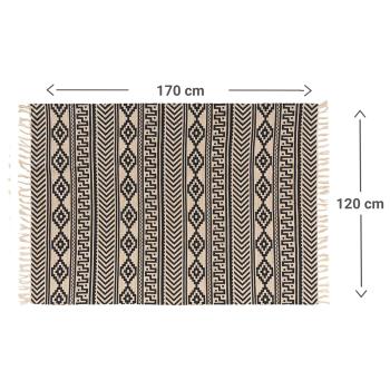 Preview: Ethno Teppich mit Fransen aus Baumwolle & Jute - Moderner Wohnzimmerteppich im angesagten Design - Braun/Schwarz 120 x 170 cm - Robust & vielseitig