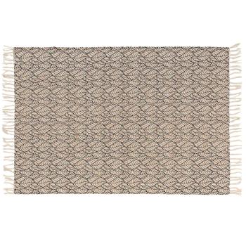 Baumwoll-Jute Teppich - Robuster Naturteppich mit filigranem Blattmuster & dekorativen Fransen - 120x170cm - Braun/Schwarz - Widerstandsfähig
