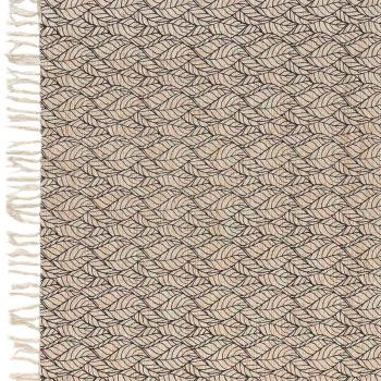 Preview: Baumwoll-Jute Teppich - Robuster Naturteppich mit filigranem Blattmuster & dekorativen Fransen - 120x170cm - Braun/Schwarz - Widerstandsfähig