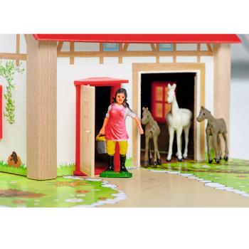 Preview: Bauernhof aus Holz – 20-teiliges Spielset mit 2 Gebäuden, Spielplatte, Figuren, Tieren, Zäunen – Pädagogisch wertvoll für Kinder ab 3 Jahren