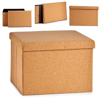 Preview: Aufbewahrungskorb Kork faltbar - Dekobox mit Deckel & 2 Fächern für mehr Ordnung & Platz - braun, 36x36x72 cm - stilvolle Dekoration