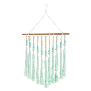 Wanddeko aus Baumwolle - Makramee Wandbehang im Boho-Stil - Dekorative Blattform für Wohnzimmer, Kinderzimmer - Blau/Beige, 35x2x62cm - Geschenk