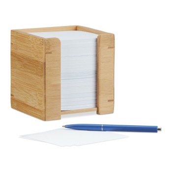 Zettelbox aus Bambus - Zettelkasten mit 900 Blatt weissem Papier - Nachhaltiger Schreibtisch-Organizer - 10,5x10,5x10,5 cm - Büro & Homeoffice