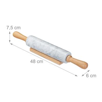 Preview: Nudelholz aus Buchenholz und Marmor - Teigroller für Plätzchen Kuchen Pizzateig - Ergonomische Griffe - Dekoratives Wallholz 48cm - Unikat