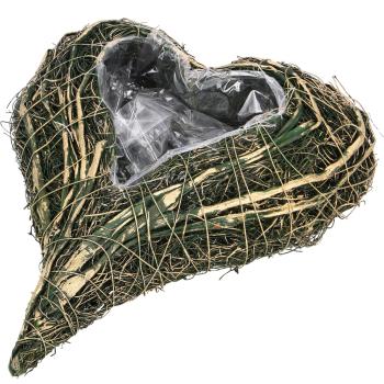 Natur-Pflanztopf Herz - Dekoschale aus Ästen geflochten - Grün/Gold, 25x20x5 cm - Für Innen & Aussen - Umweltfreundlich & vielseitig einsetzbar