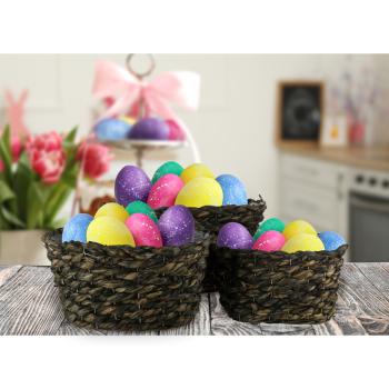 Preview: 3er-Set Natur Pflanzentöpfe aus Gras-Geflecht - Übertöpfe mit Innenfolie dunkelbraun - Dekoration & Aufbewahrung - 3 Grössen - Handgefertigt