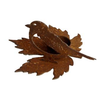 Preview: Teelichthalter Vogel aus Metall, Windlichtständer in Rostoptik, Höhe 15 cm