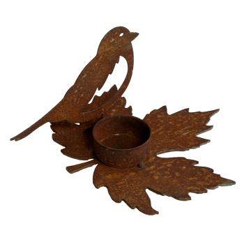 Teelichthalter Vogel aus Metall, Windlichtständer in Rostoptik, Höhe 15 cm