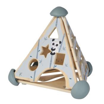 16-teilige Lernhilfe aus Holz für Kleinkinder - Pyramidenform Kugelbahn Steckspiel Memospiel Musikfunktion - Birkenholz 33x33x38cm - ab 1 Jahr Geschenk
