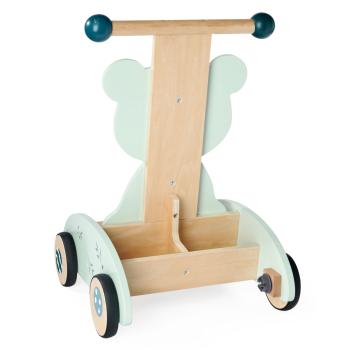 Preview: Birkenholz Lauflernwagen Panda Design - Stabile Lauflernhilfe für Kleinkinder ab 1 Jahr - Mit Bremse, Gummirädern, Ablagefläche - 34x40x52cm