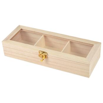 Teebeutelbox Holz - 3 Fächer Teekasten mit Deckel für Teebeutel Ordnung & trockene Lagerung - 23x8.5x4.5cm - Ideal Küche, Büro, Geschenk